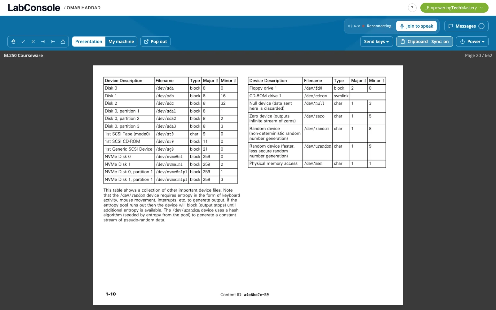 A student's view of the class: the shared page filling the window, with buttons to switch back to their own machine or open the presentation on a second screen